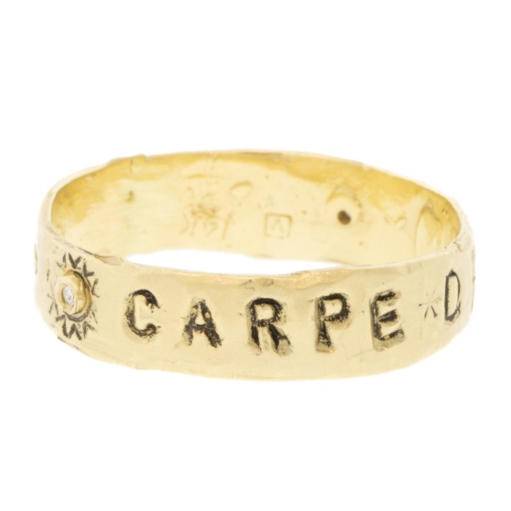 Victoria Cunningham Trunk Show: 14K carpe diem, Size 7, Width 3/16"