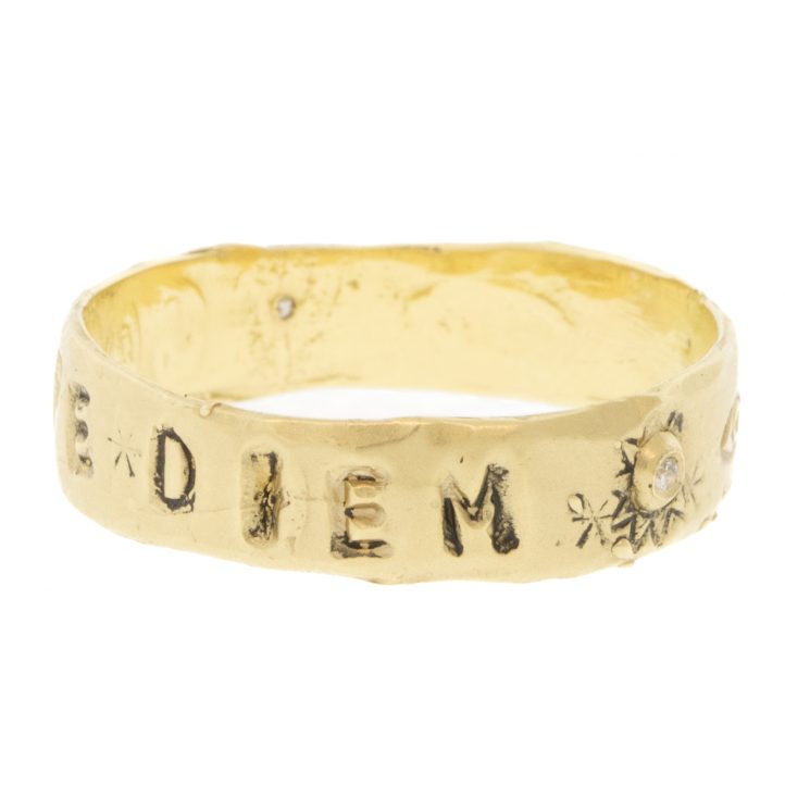 Victoria Cunningham Trunk Show: 14K carpe diem, Size 7, Width 3/16"