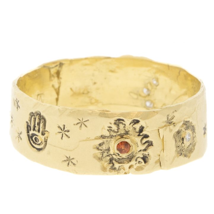 Victoria Cunningham Trunk Show: 14k Artemis band w/ruby, sapphire,diamond, Size 8 1/4, Width 1/4"