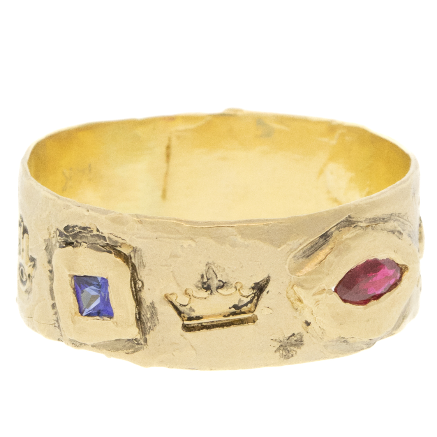 Victoria Cunningham Trunk Show:14k Hera & Zeus Band,Marquis Ruby and Princess cut Sapphire, Size 8 1/4, Width 1/4"