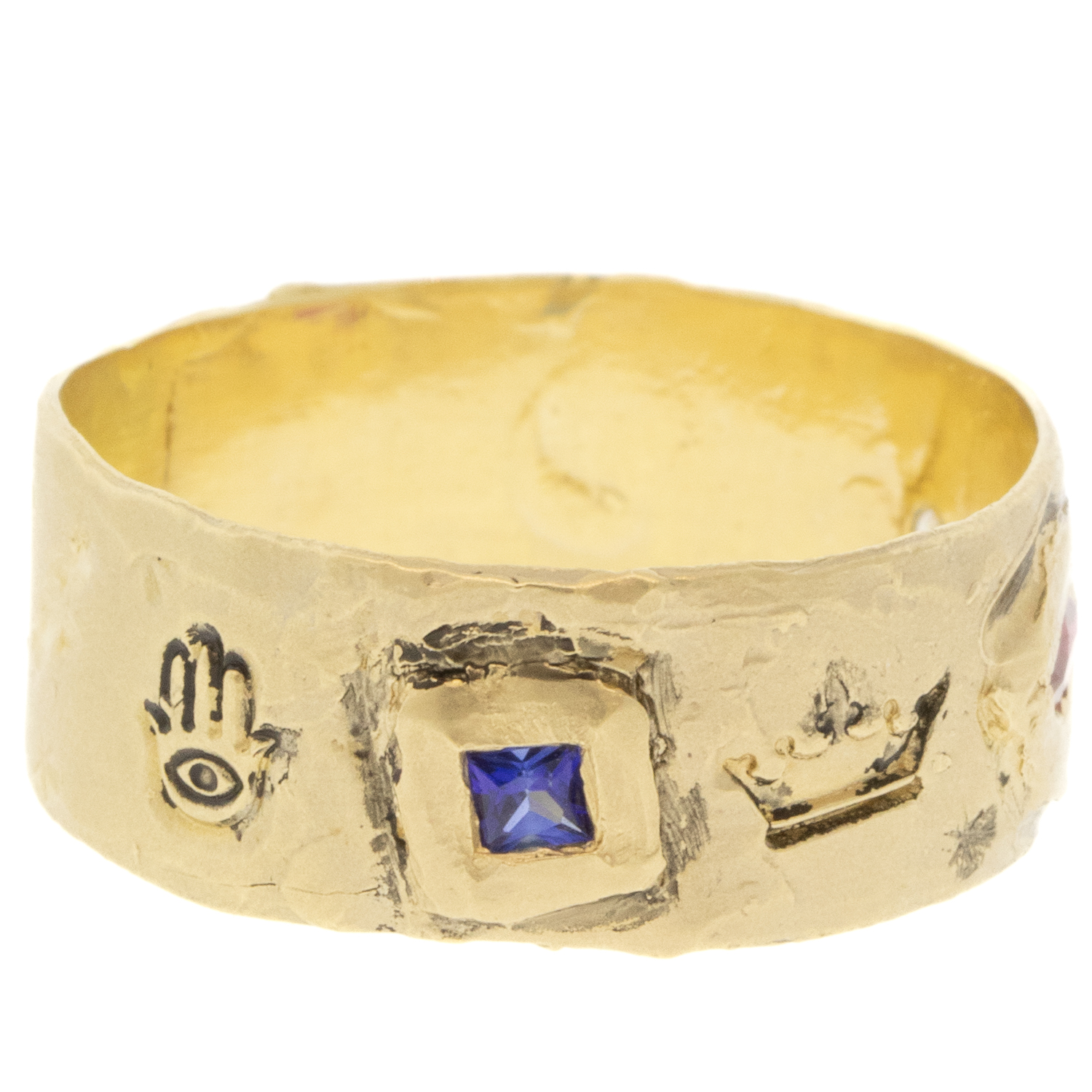Victoria Cunningham Trunk Show:14k Hera & Zeus Band,Marquis Ruby and Princess cut Sapphire, Size 8 1/4, Width 1/4"