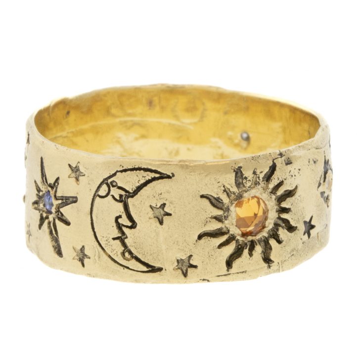 Victoria Cunningham Trunk Show: 14K cosmos ring, Size 7 3/4, Width 5/16"