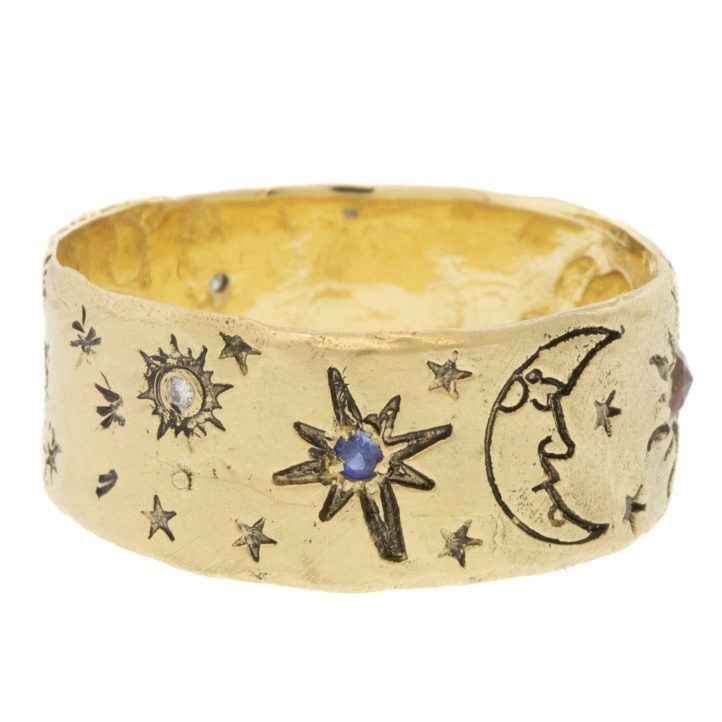 Victoria Cunningham Trunk Show: 14K cosmos ring, Size 7 3/4, Width 5/16"