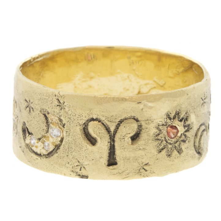 Victoria Cunningham Trunk Show: 14K aries ring, Size 8, Width 5/16"