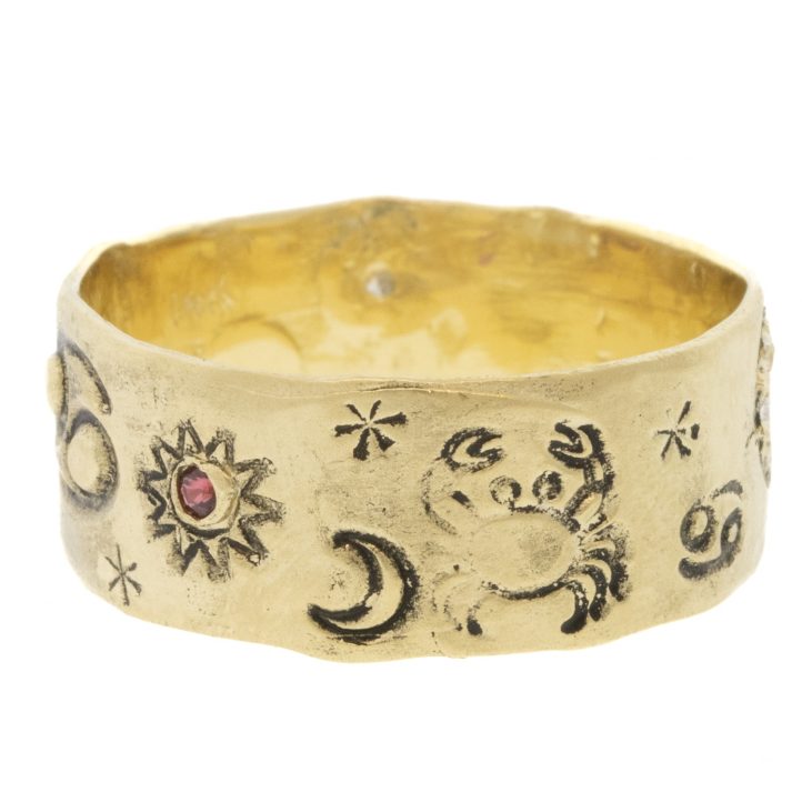 Victoria Cunningham: 14K cancer ring, Size 8, Width 5/16"