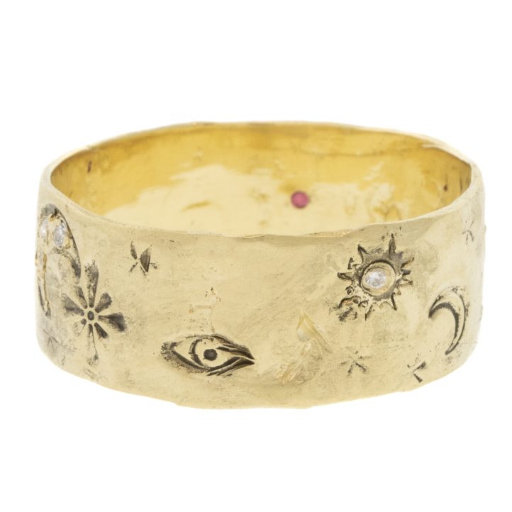 Victoria Cunningham: 14K cancer ring, Size 8, Width 5/16"