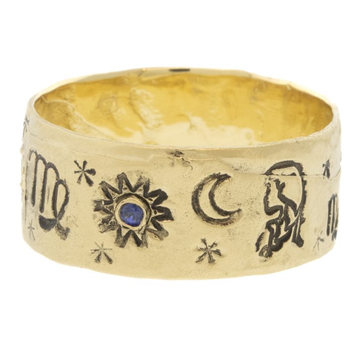 Victoria Cunningham Trunk Show: 14K virgo ring, Size 7 3/4, Width 5/16"