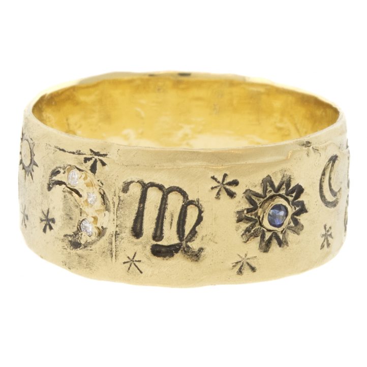 Victoria Cunningham Trunk Show: 14K virgo ring, Size 7 3/4, Width 5/16"