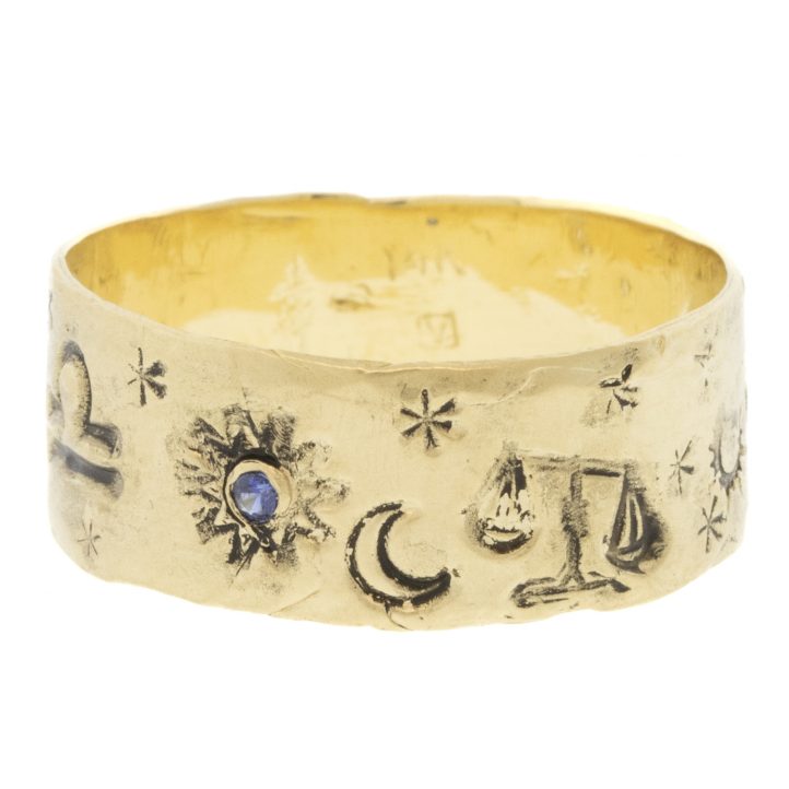 Victoria Cunningham Trunk Show: 14K libra ring, Size 8 1/2, Width 5/16"