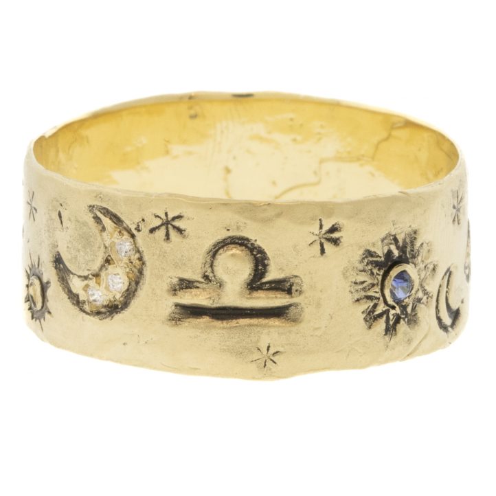 Victoria Cunningham Trunk Show: 14K libra ring, Size 8 1/2, Width 5/16"