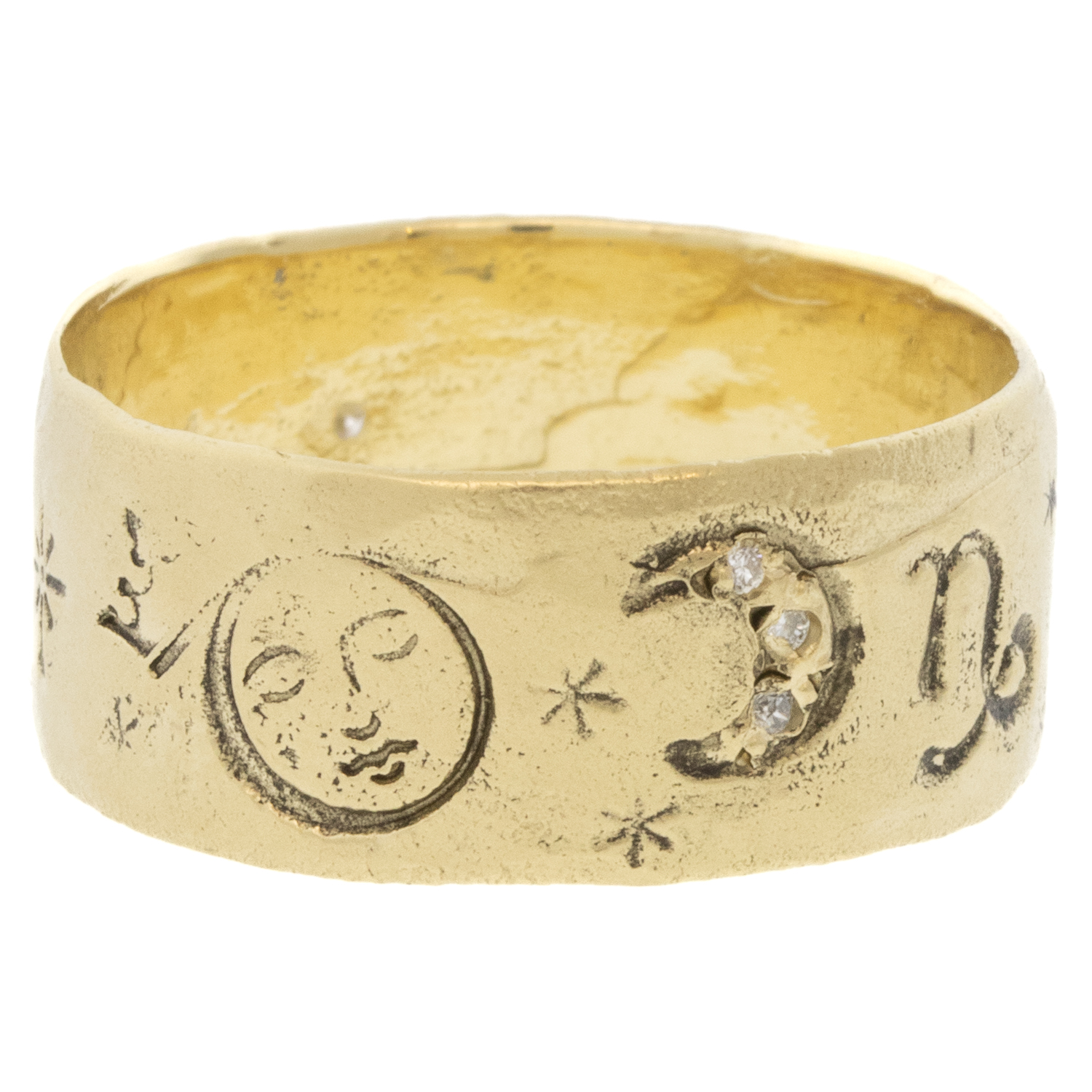 Victoria Cunningham Trunk Show: 14K capricorn ring, Size 8 1/4, Width 5/16"