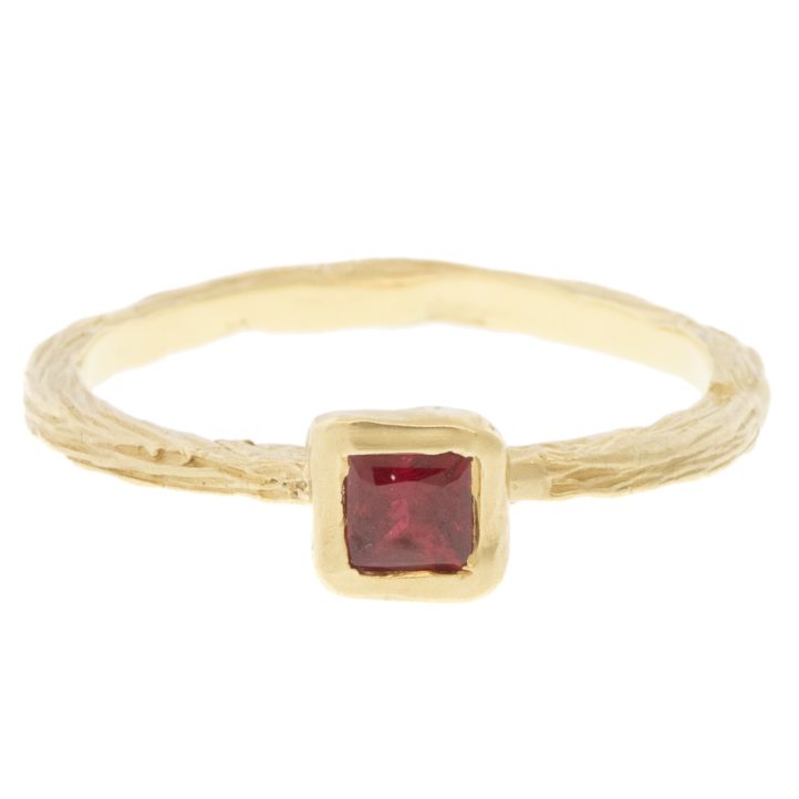 Victoria Cunningham Trunk Show: .30ct princess cut ruby, Size 6 1/2, Stone measures 3/16" x 3/16"