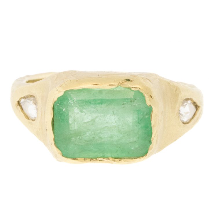 Victoria Cunningham Trunk Show: 7.6ct emerald + .46ct dia, Size 6 1/4, Stone measures 3/8" x 7/16"