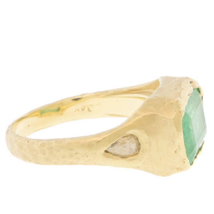 Victoria Cunningham Trunk Show: 7.6ct emerald + .46ct dia, Size 6 1/4, Stone measures 3/8" x 7/16"