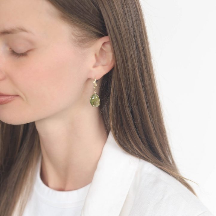Victoria Cunningham Trunk Show: 11.8ct green tourmaline earrings, Measure 1 1/16" x 1/2" including earwire