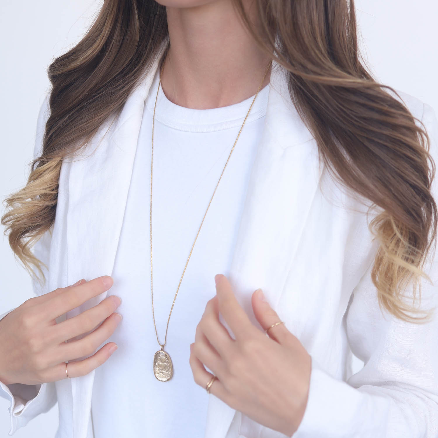 Victoria Cunningham Trunk Show:14k Crystal quartz + 14k Buddha back (pendant only), 1 3/8" x 3/4" including bail