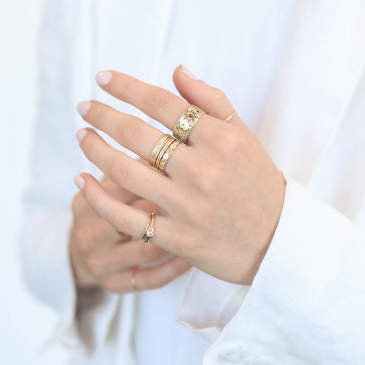 Victoria Cunningham Trunk Show: 14K cosmos ring, Size 7 3/4, Width 5/16"
