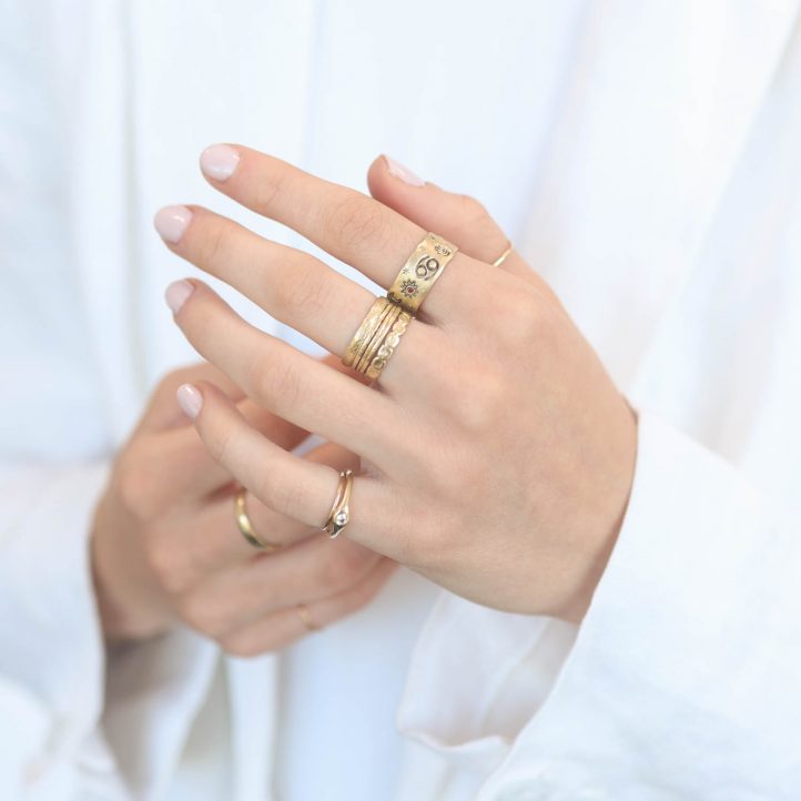 Victoria Cunningham: 14K cancer ring, Size 8, Width 5/16"