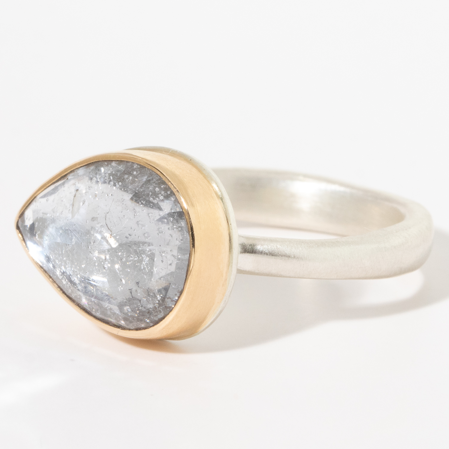 Jamie Joseph:Sterling & 14K Gold Ring w/ Teardrop Inverted BLUE BERYL on Egyptian Band,7.75 3/8 x 9/16