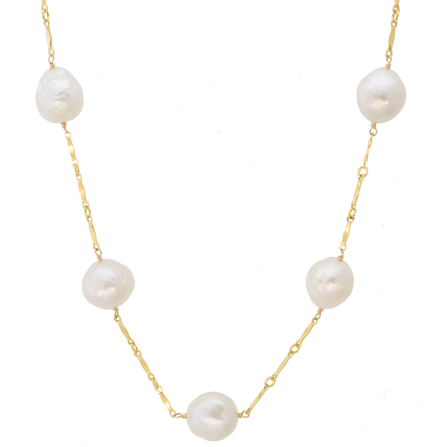 Dana Kellin: Necklace, Seven Pearls, Gold Fill