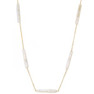 Dana Kellin: Necklace, 7 Rectangular Pearl Necklace, Gold Fill
