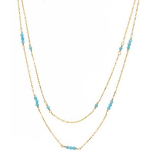 Dana Kellin: Double Strand GF Turquoise Station Necklace, Measures 16 1/4 Overall Length