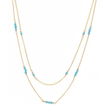 Dana Kellin: Double Strand GF Turquoise Station Necklace, Measures 16 1/4 Overall Length