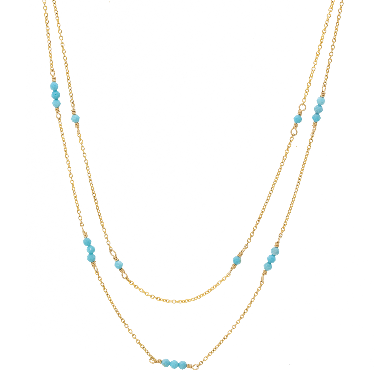 Dana Kellin: Double Strand GF Turquoise Station Necklace, Measures 16 1/4 Overall Length