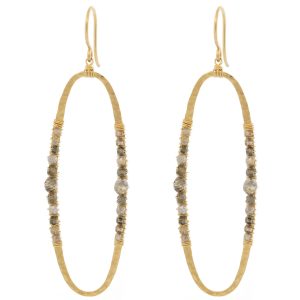 Dana Kellin: Earrings, Greige Mix, Gold Fill, Elliptical w/ Bead Clusters