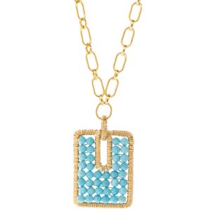 Dana Kellin: Necklace, Turquoise , Gold Fill, Rectangular Beaded Pendant