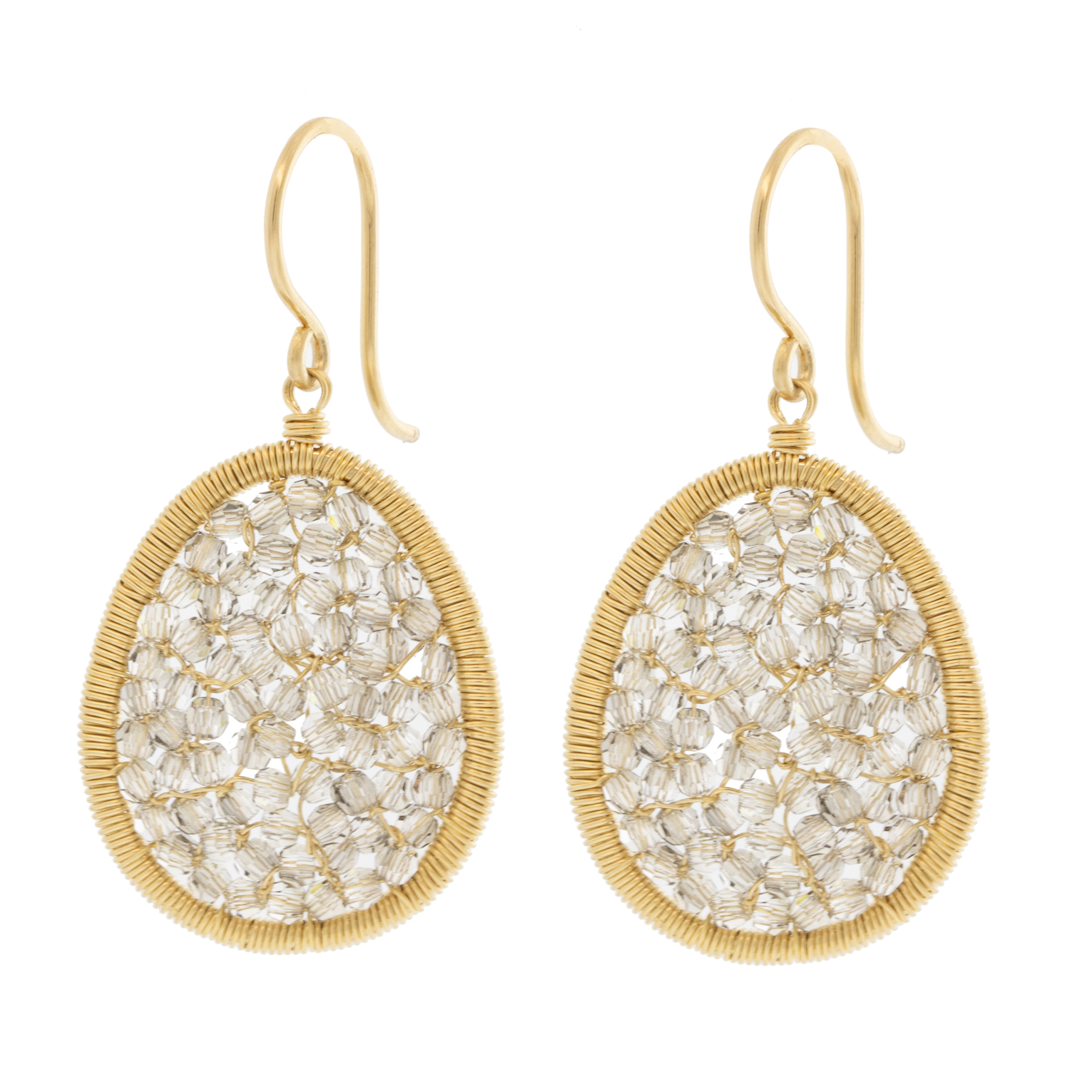 Dana Kellin: Earrings, Clear Crystal, Gold Fill, Small Egg Shape