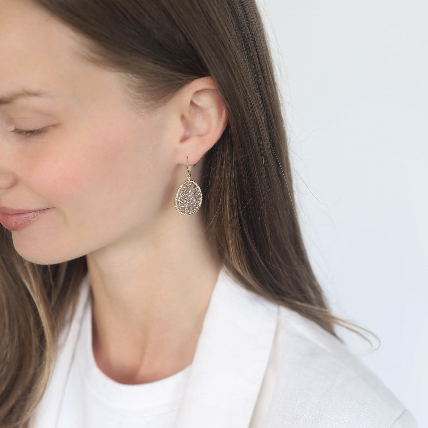 Dana Kellin: Earrings, Clear Crystal, Gold Fill, Small Egg Shape