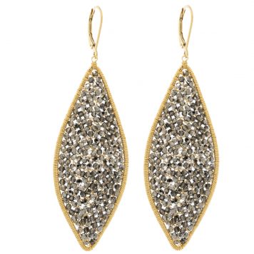 Dana Kellin: Earrings, Celestial, Extra-large, Silver Night crystals, Gold fill., 3" x 15/16"
