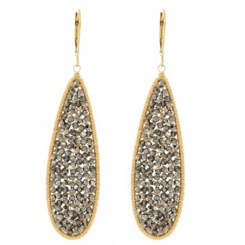 Dana Kellin: Earrings,Long Teardrop ,ATLAS ,Dark colored wire wrapped crystals,14k gold fill
