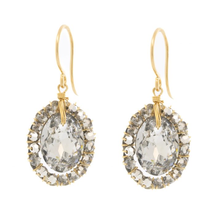 Dana Kellin: Earrings, Platinum Crystal, Silver + Gold Fill, Oval