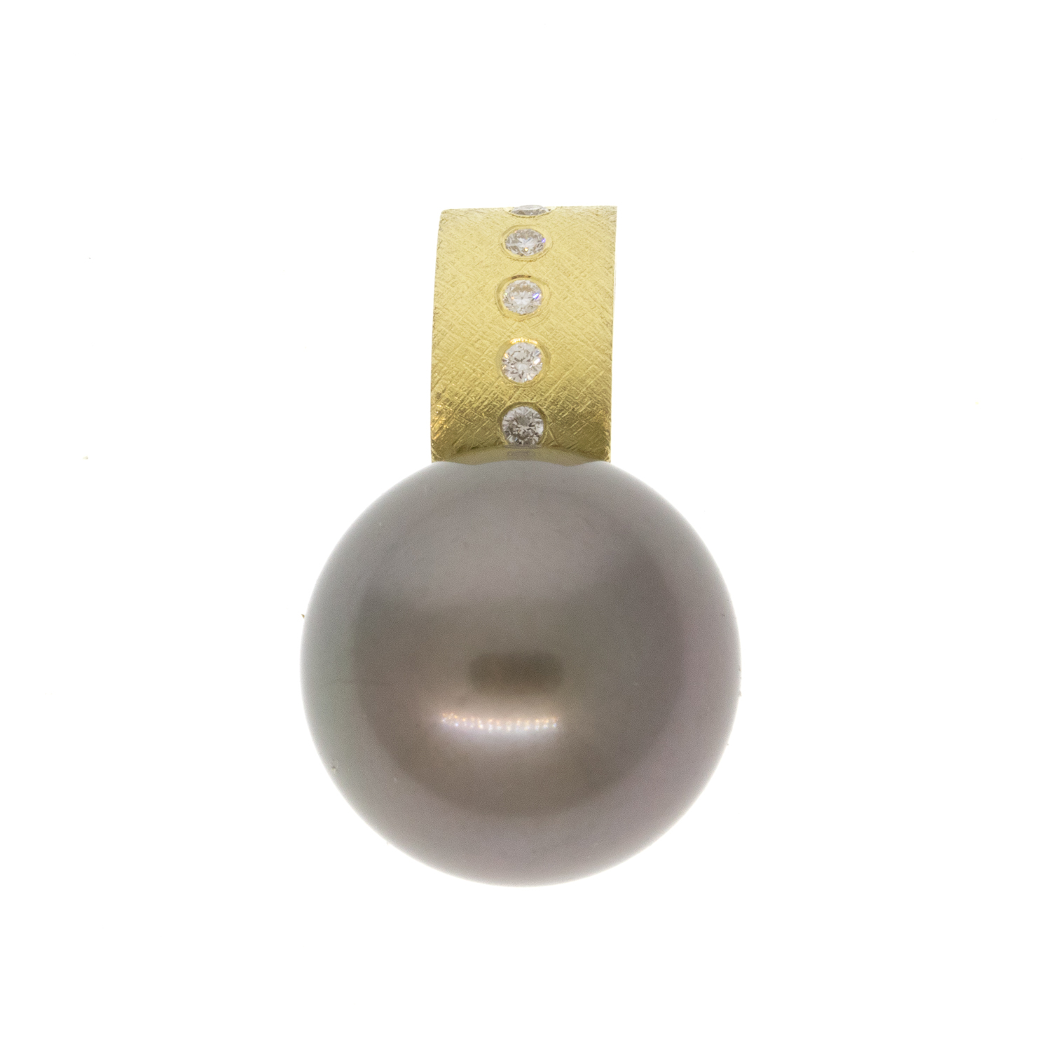 Rene Escobar:PENDANT,14MM TAHITIAN GRAY PEARL & YG BAIL SET WITH 0.08CT IN DIAMONDS
