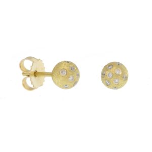 Rene Escobar: EARRINGS STUDS ,6MM YG BALL SET WITH 0.20CT IN DIAMONDS