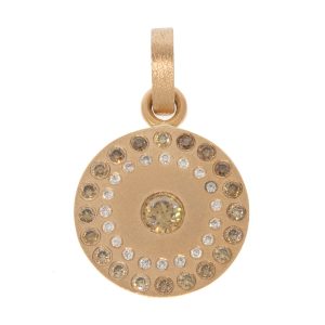 Rene Escobar:PENDANT,RONDE,Rose Gold  ROUND SHAPE MEDIUM PENDANT & RG BAIL PENDANT SET WITH 0.80CT IN CHAMPAGNE & WHITE DIAMONDS