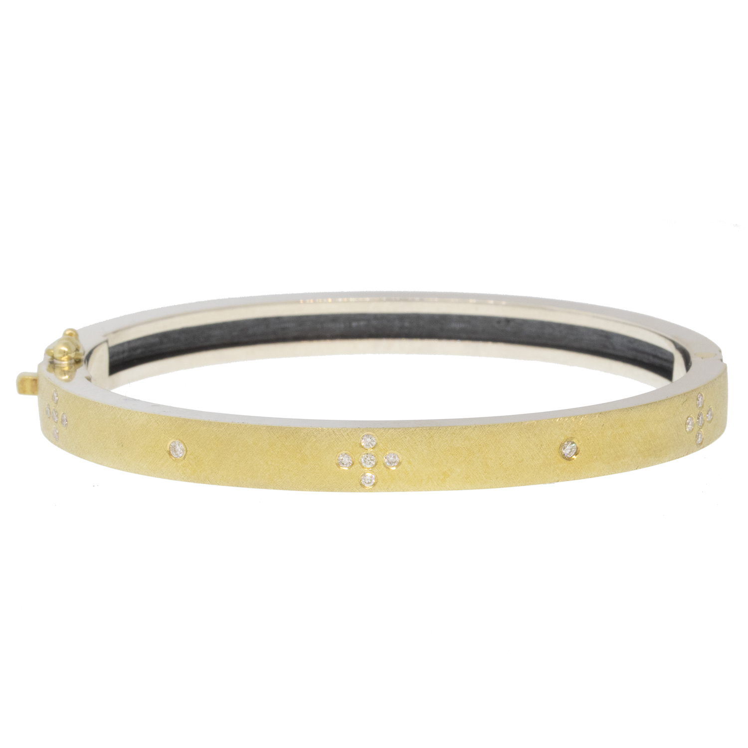 Rene Escobar: Bracelet, SHAYNA,6MM YG FRONT & YG BACK BANGLE SET WITH 0.20CT IN DIAMONDS