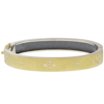 Rene Escobar: Bracelet, SHAYNA,8MM YG FRONT & YG BACK BANGLE SET WITH 0.21CT IN DIAMONDS