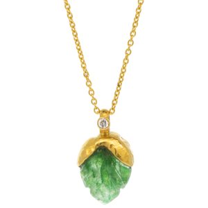 Gurhan: One Of A Kind Pendant, 24kyg, leaf shaped carved emerald, 16-18" 22kyg chain