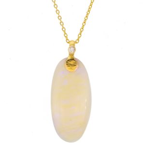 Gurhan:OOAK,Ethiopian Opal pendant,18x12mm oval cabochon,0.032ct white diamond,24k wishbone style cap,16-18" 22k gold solid chain ,18k clasp