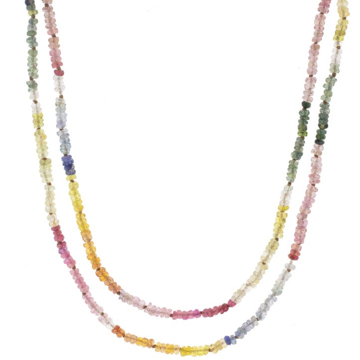 Alison Shiboski: Necklace, 14kyg multi colored saphire strand, 33"