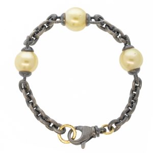 Alison Shiboski:Bracelet,SS 18K Cable w/3 golden south sea pearls