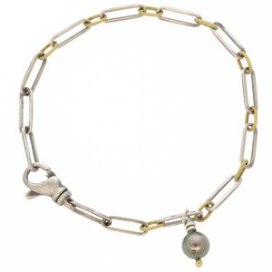 Alison Shiboski:SS 18K Link bracelet with small Tahitian Pearl dangle