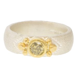 Alison Shiboski:ss 18k Band Ring ,0.38CT Yellow diamond,sz 7