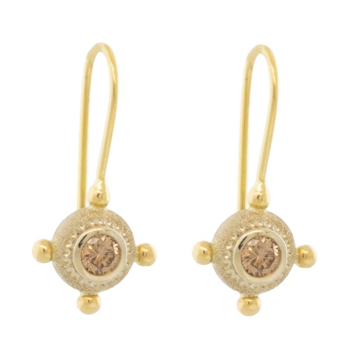 Alison Shiboski:14K & 18K Porthole earrings champagne diamonds,0.42tcw