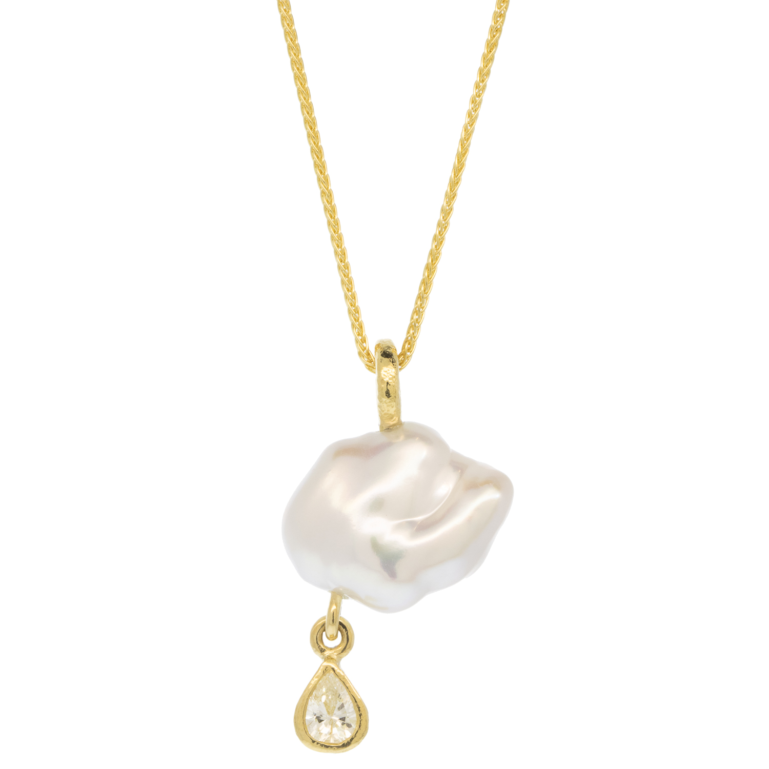 Alison Shiboski: Necklace,18K Yellow gold ,Cloud pearl with diamond raindrop,0.22CT