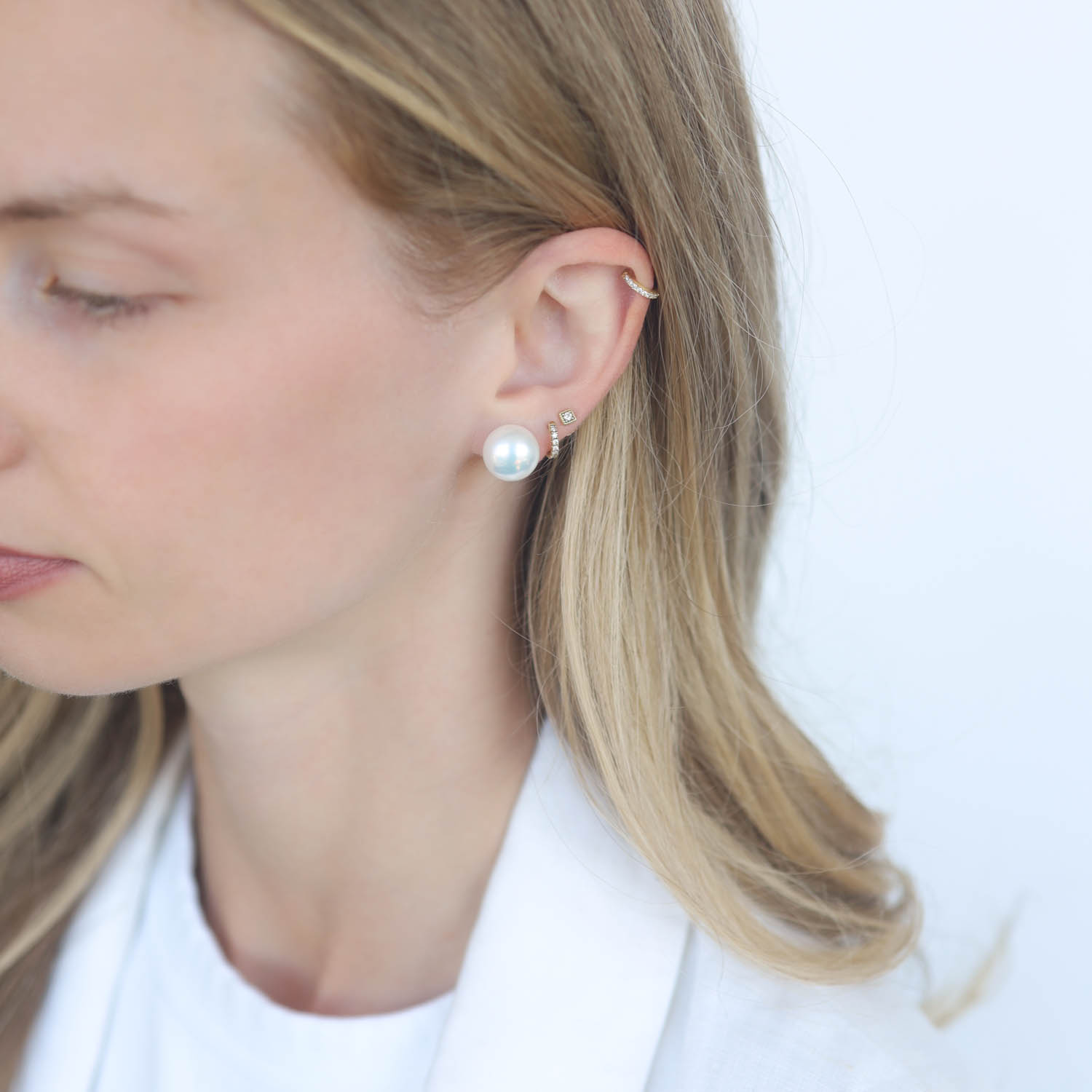 Alison Shiboski: 12MM White Button Pearl Studs/SS