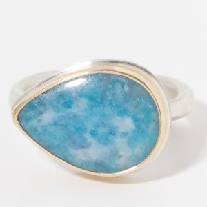 Jamie Joseph: Sterling & 14K Gold Ring, Teardrop Smooth PARIBA TOURMALINE IN QUARTZ, Egyptian Band size 7.5 7/16" x 5/8"